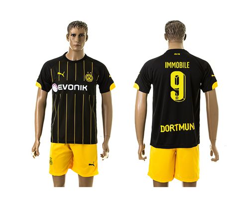 Dortmund #9 Immobile Black(Yellow Shorts)Away Soccer Club Jersey