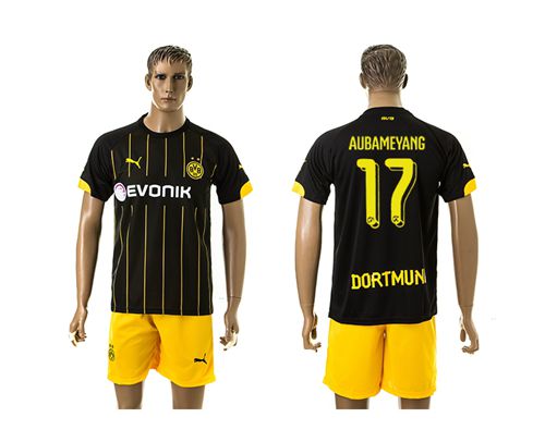 Dortmund #17 Aubameyang Black(Yellow Shorts)Away Soccer Club Jersey