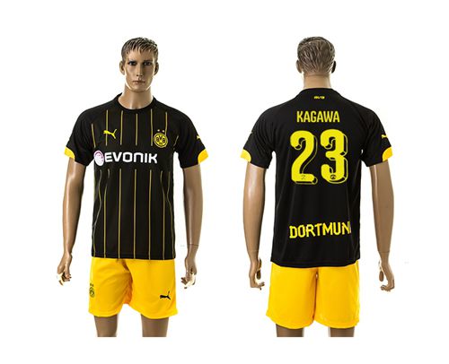 Dortmund #23 Kagawa Black(Yellow Shorts)Away Soccer Club Jersey
