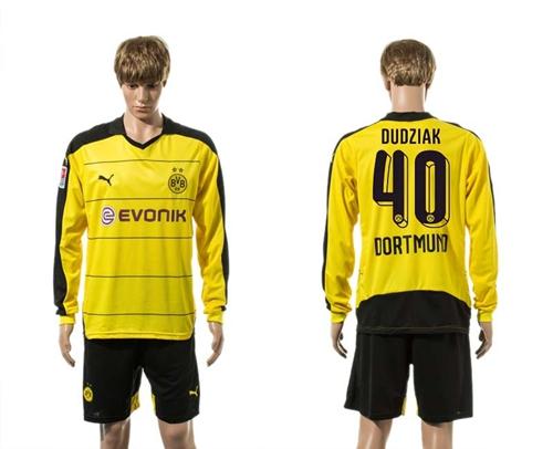 Dortmund #40 Dudziak Home Long Sleeves Soccer Club Jersey