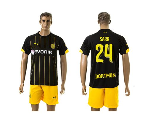 Dortmund #24 Sarr Black(Yellow Shorts)Away Soccer Club Jersey
