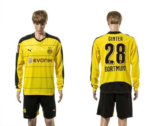 Dortmund #28 Ginter Home Long Sleeves Soccer Club Jersey