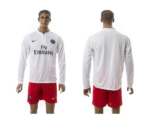 Paris Saint Germain Blank White/Red Shorts Away Long Sleeves Soccer Club Jersey
