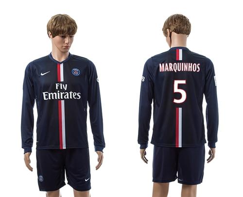 Paris Saint Germain #5 Marquinhos Home Long Sleeves Soccer Club Jersey