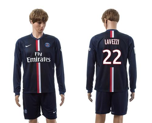 Paris Saint Germain #22 Lavezzi Home Long Sleeves Soccer Club Jersey