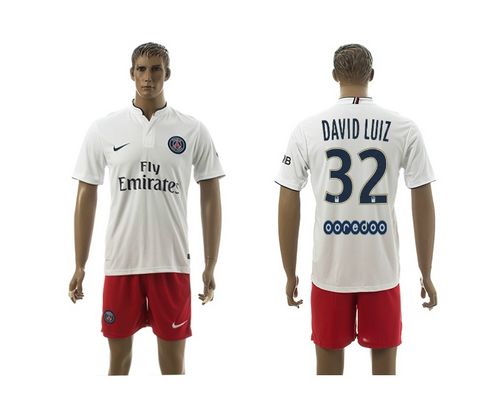 Paris Saint Germain #32 David Luiz White Away Soccer Club Jersey