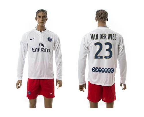 Paris Saint Germain #23 Van Der Wiel White Away Long Sleeves Soccer Club Jersey