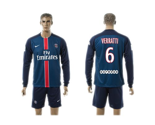 Paris Saint Germain #6 Verratti Home Long Sleeves Soccer Club Jersey