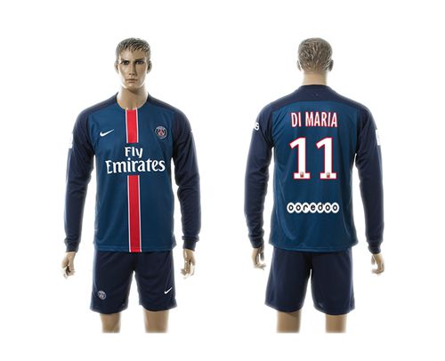 Paris Saint Germain #11 Di Maria Home Long Sleeves Soccer Club Jersey