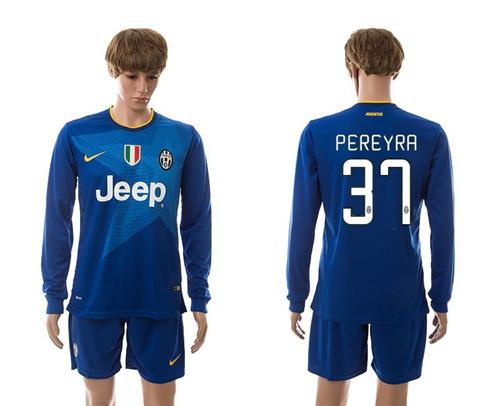 Juventus #37 Pereyra Blue Away Long Sleeves Soccer Club Jersey
