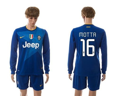 Juventus #16 Motta Blue Away Long Sleeves Soccer Club Jersey