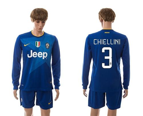 Juventus #3 Chiellini Blue Away Long Sleeves Soccer Club Jersey