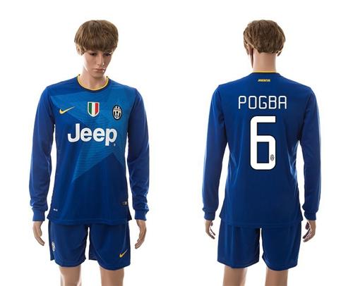 Juventus #6 Pogba Blue Away Long Sleeves Soccer Club Jersey