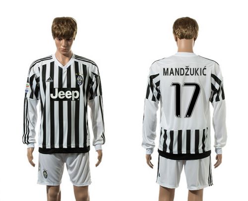 Juventus #17 Mandzukic Home Long Sleeves Soccer Club Jersey