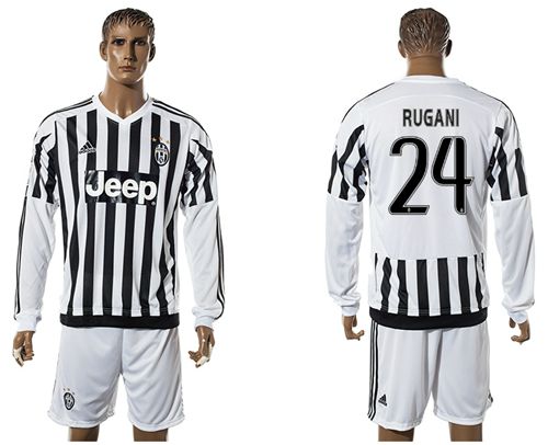 Juventus #24 Rugani Home Long Sleeves Soccer Club Jersey