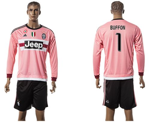 Juventus #1 Buffon Pink Long Sleeves Soccer Club Jersey