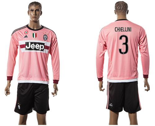 Juventus #3 Chiellini Pink Long Sleeves Soccer Club Jersey