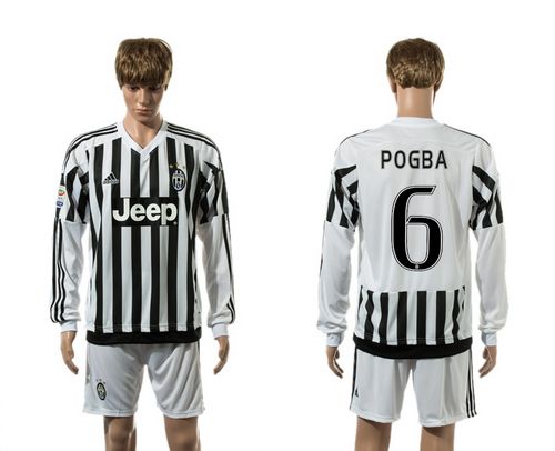 Juventus #6 Pogba Home Long Sleeves Soccer Club Jersey