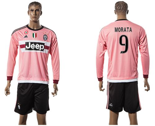 Juventus #9 Morata Pink Long Sleeves Soccer Club Jersey