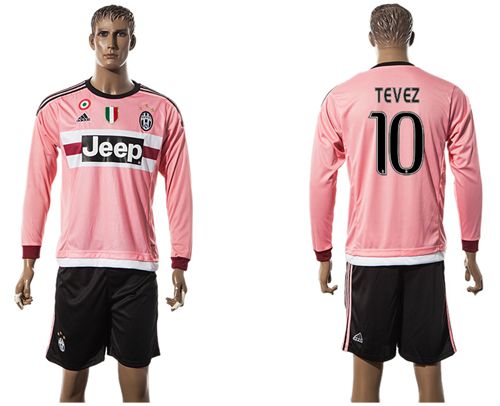 Juventus #10 Tevez Pink Long Sleeves Soccer Club Jersey