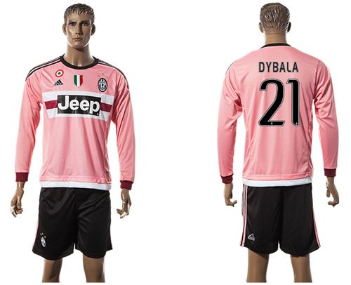 Juventus #21 Dybala Pink Long Sleeves Soccer Club Jersey