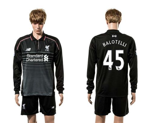 Liverpool #45 Balotelli SEC Away Long Sleeves Soccer Club Jersey