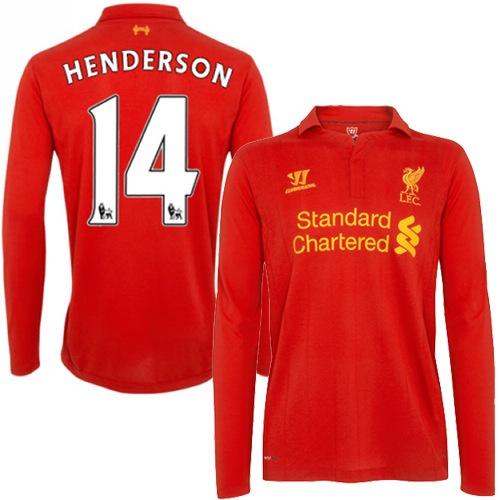 Liverpool #14 Jordan Henderson Long Sleeves Home Soccer Club Jersey