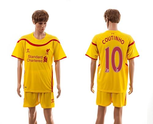 Liverpool #10 Coutinho Yellow Away Soccer Club Jersey