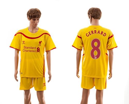 Liverpool #8 Gerrard Yellow Away Soccer Club Jersey