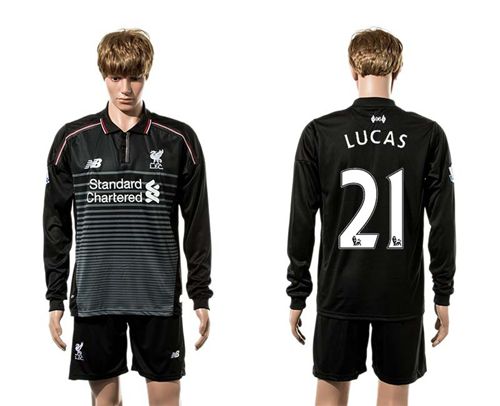 Liverpool #21 Lucas SEC Away Long Sleeves Soccer Club Jersey