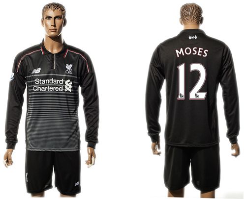 Liverpool #12 Moses SEC Away Long Sleeves Soccer Club Jersey