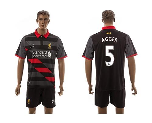 Liverpool #5 Agger Black/Black Shorts Away Soccer Club Jersey