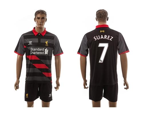 Liverpool #7 Suarez Black/Black Shorts Away Soccer Club Jersey