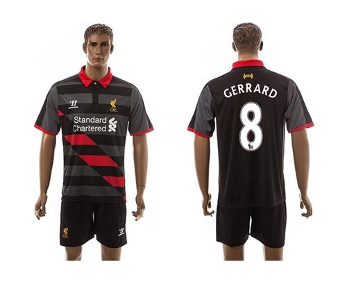 Liverpool #8 Gerrard Black/Black Shorts Away Soccer Club Jersey