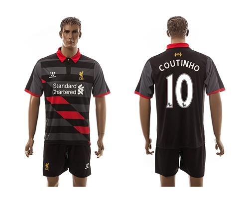 Liverpool #10 Coutinho Black/Black Shorts Away Soccer Club Jersey