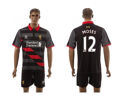 Liverpool #12 Moses Black/Black Shorts Away Soccer Club Jersey