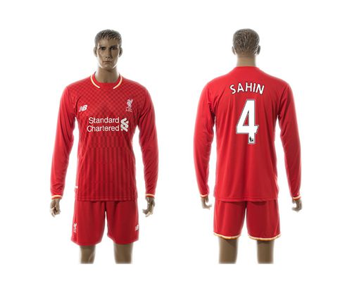 Liverpool #4 Sahin Red Home Long Sleeves Soccer Club Jersey
