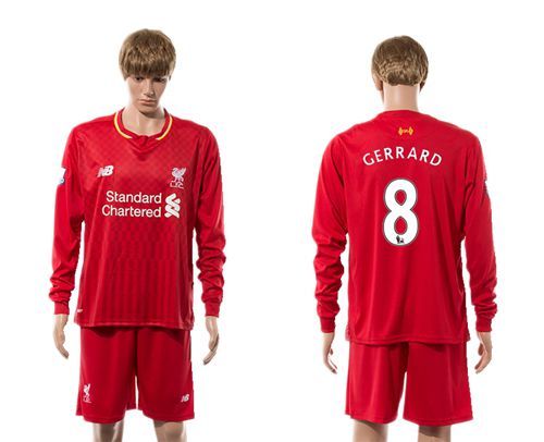 Liverpool #8 Gerrard Red Home Long Sleeves Soccer Club Jersey