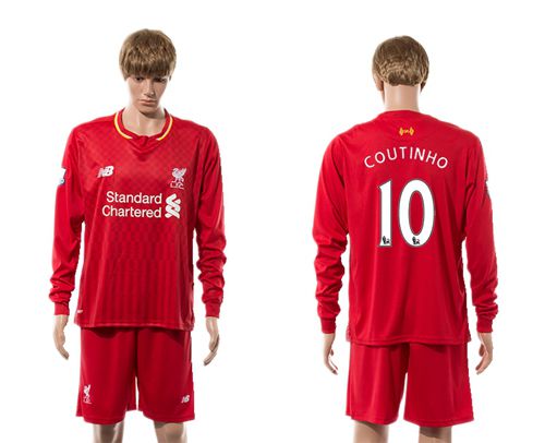 Liverpool #10 Coutinho Red Home Long Sleeves Soccer Club Jersey