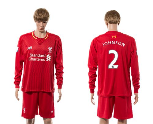 Liverpool #2 Johnson Red Home Long Sleeves Soccer Club Jersey