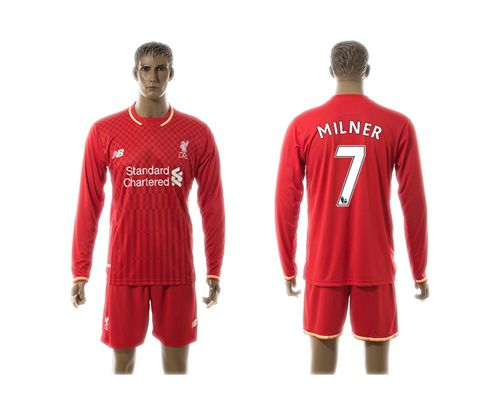 Liverpool #7 Milner Red Home Long Sleeves Soccer Club Jersey
