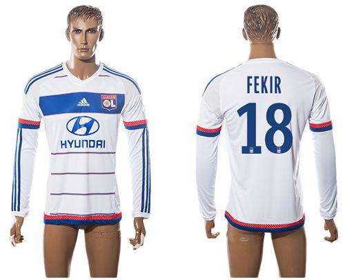 Lyon #18 Fekir Home Long Sleeves Soccer Club Jersey