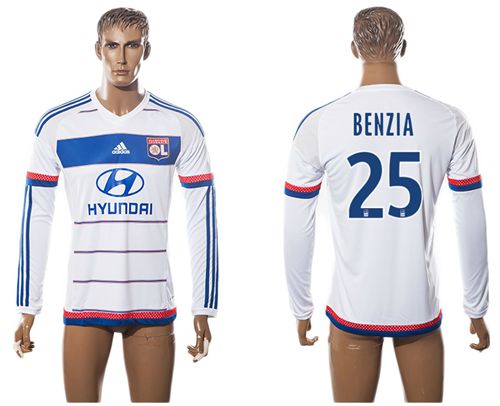 Lyon #25 Benzia Home Long Sleeves Soccer Club Jersey