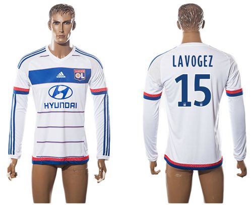 Lyon #15 Lavogez Home Long Sleeves Soccer Club Jersey