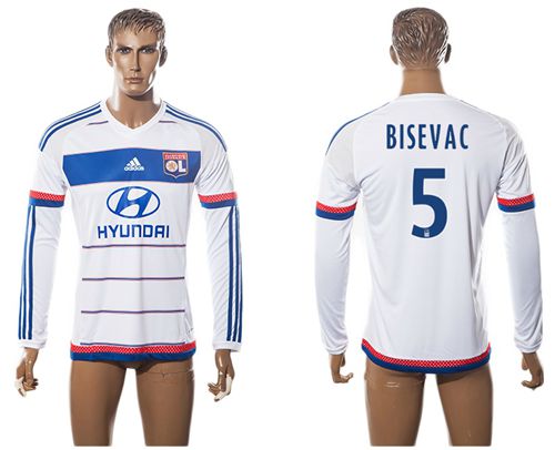 Lyon #5 Bisevac Home Long Sleeves Soccer Club Jersey