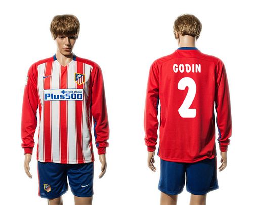 Atletico Madrid #2 Godin Home Long Sleeves Soccer Club Jersey