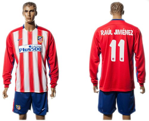 Atletico Madrid #11 Raul Jimenez Home Long Sleeves Soccer Club Jersey