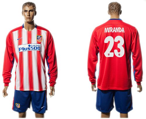 Atletico Madrid #23 Miranda Home Long Sleeves Soccer Club Jersey