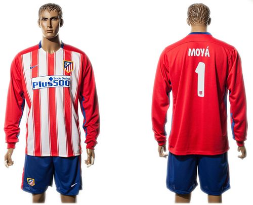 Atletico Madrid #1 Moya Home Long Sleeves Soccer Club Jersey