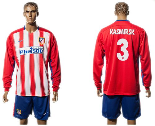 Atletico Madrid #3 Kasmirsk Home Long Sleeves Soccer Club Jersey